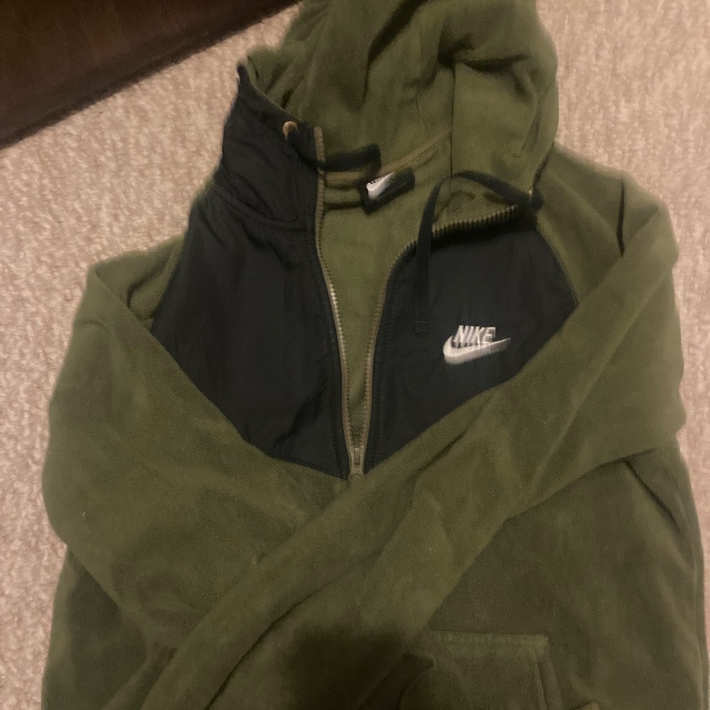 Nike Olive and Black Zip-Up Hoodie